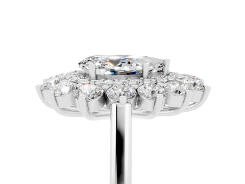 White gold Pear Cut Halo Cluster Diamond Ring with Pave Band and Four-Prong Setting_5