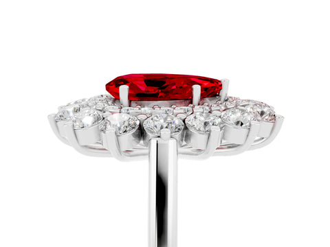White gold Pear Cut Halo Cluster Diamond Ring with Pave Band and Four-Prong Setting_5