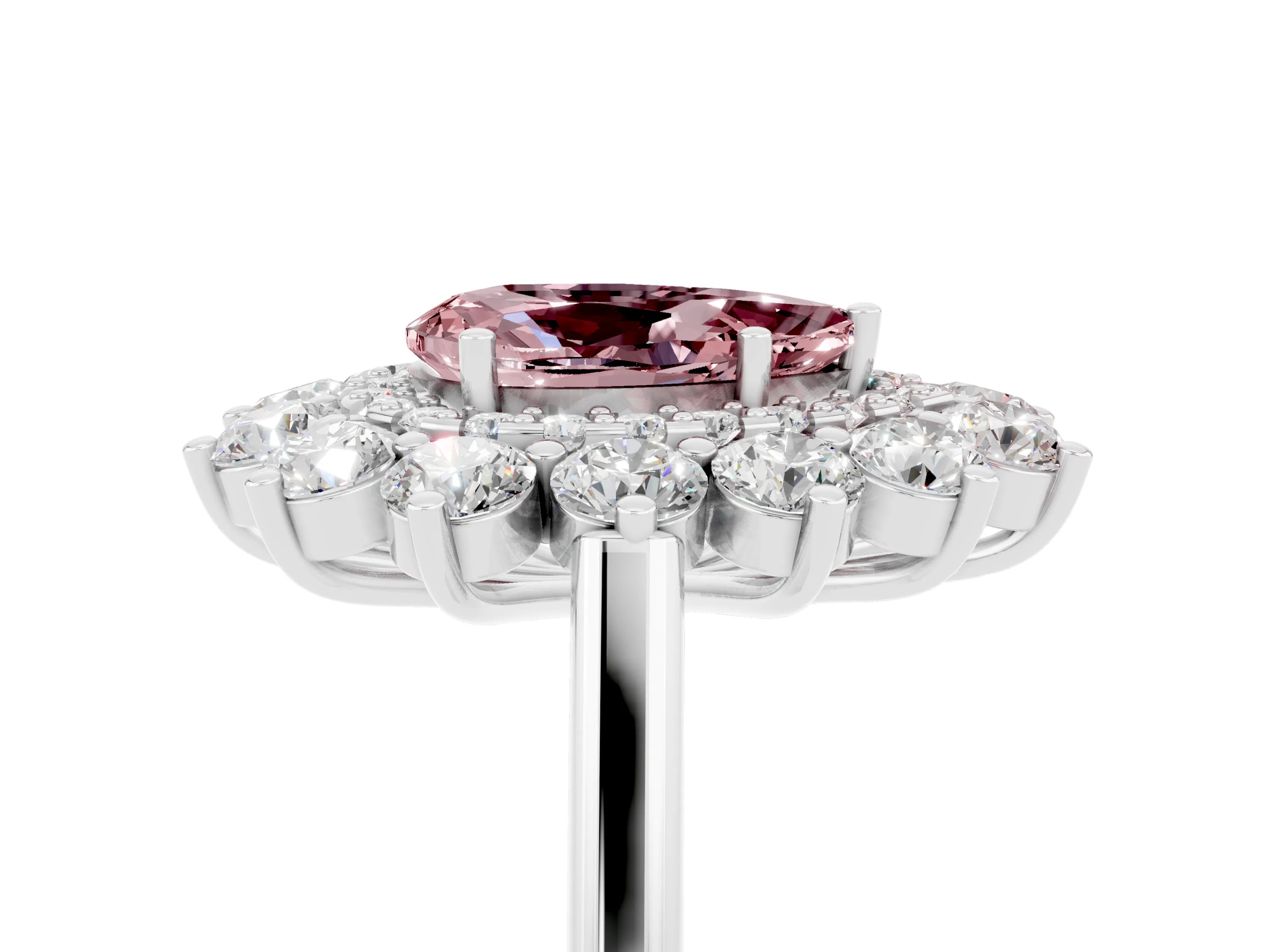 White gold Pear Cut Halo Cluster Diamond Ring with Pave Band and Four-Prong Setting_5