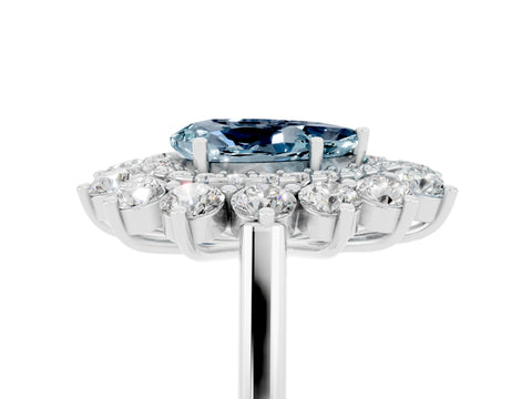 White gold Pear Cut Halo Cluster Diamond Ring with Pave Band and Four-Prong Setting_5