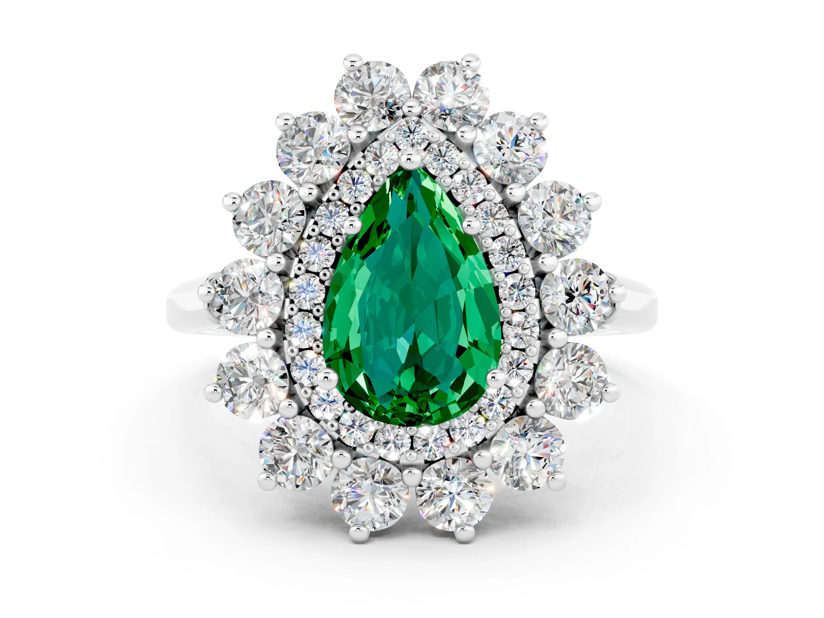 White gold Pear Cut Halo Cluster Diamond Ring with Pave Band and Four-Prong Setting_6
