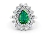 White gold Pear Cut Halo Cluster Diamond Ring with Pave Band and Four-Prong Setting_6
