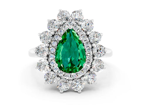White gold Pear Cut Halo Cluster Diamond Ring with Pave Band and Four-Prong Setting_60