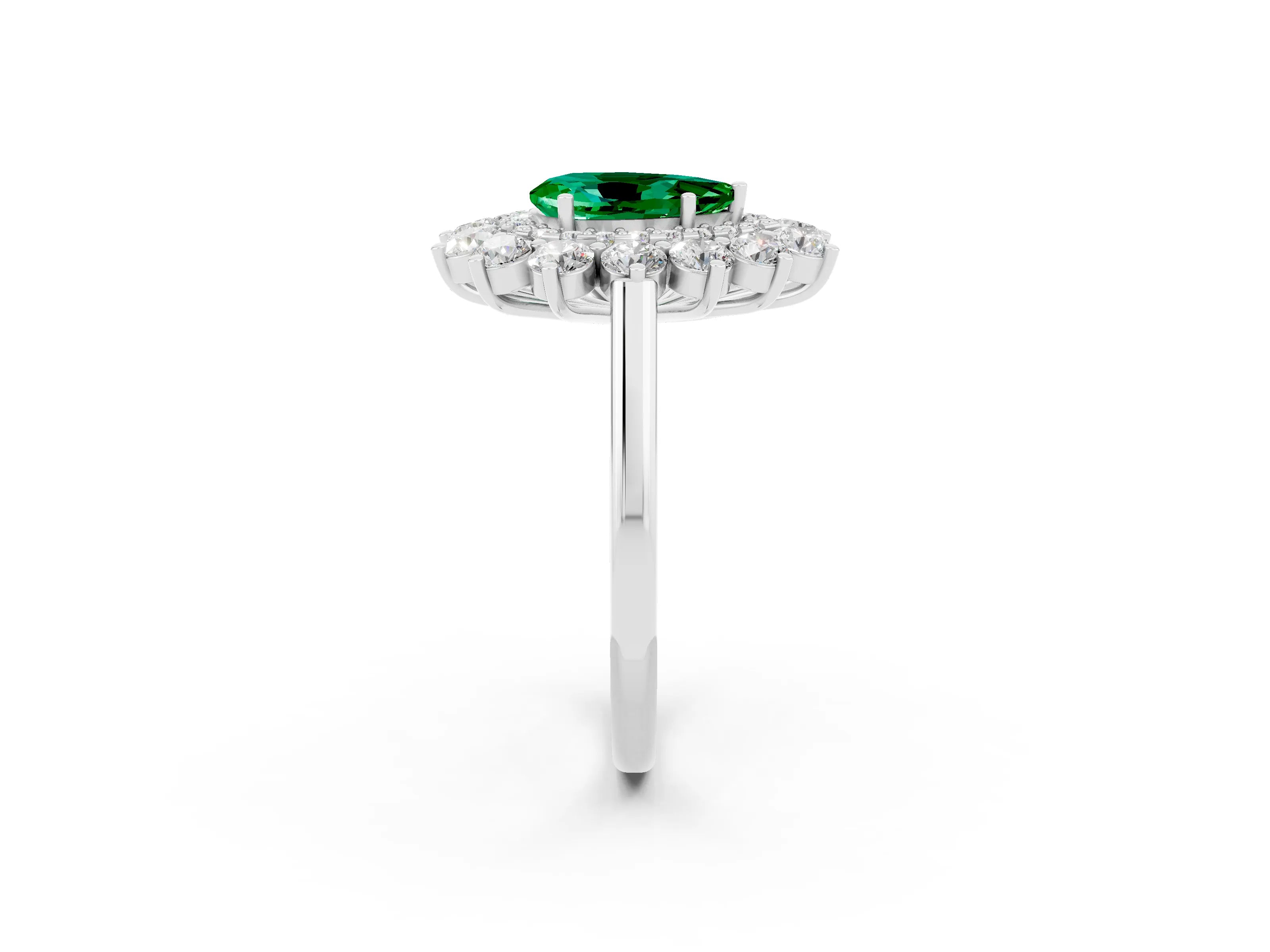 White gold Pear Cut Halo Cluster Diamond Ring with Pave Band and Four-Prong Setting_62