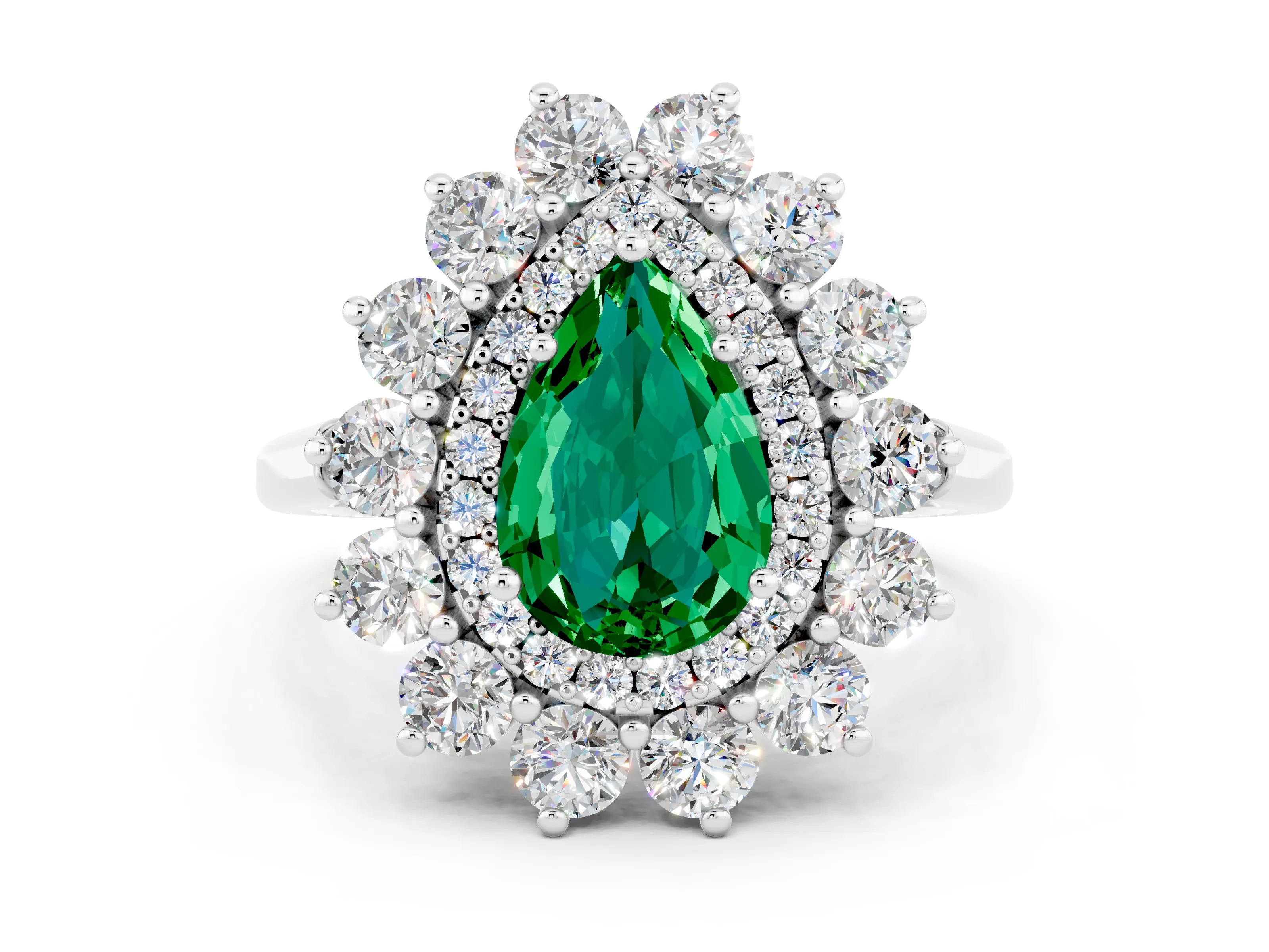 White gold Pear Cut Halo Cluster Diamond Ring with Pave Band and Four-Prong Setting_62
