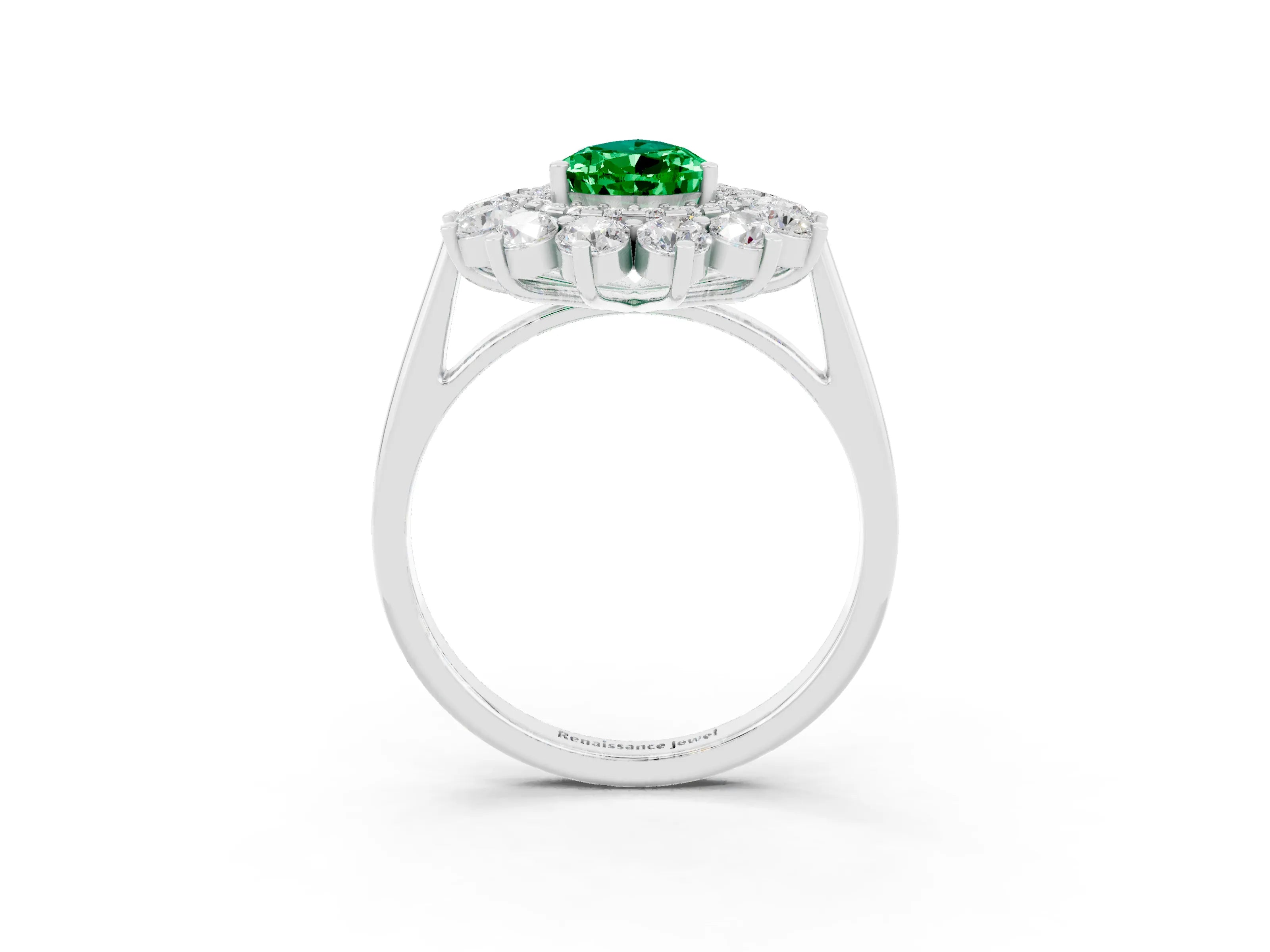 White gold Pear Cut Halo Cluster Diamond Ring with Pave Band and Four-Prong Setting_63