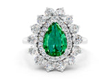 White gold Pear Cut Halo Cluster Diamond Ring with Pave Band and Four-Prong Setting_66
