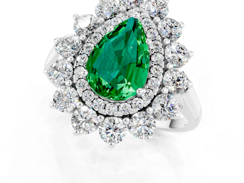 White gold Pear Cut Halo Cluster Diamond Ring with Pave Band and Four-Prong Setting_67