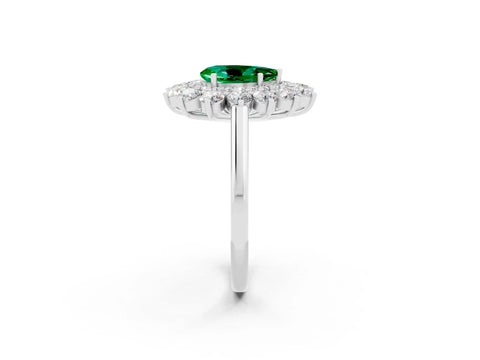 White gold Pear Cut Halo Cluster Diamond Ring with Pave Band and Four-Prong Setting_68