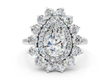 White gold Pear Cut Halo Cluster Diamond Ring with Pave Band and Four-Prong Setting_7