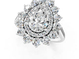 White gold Pear Cut Halo Cluster Diamond Ring with Pave Band and Four-Prong Setting_8