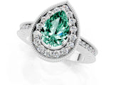 White gold Pear Cut Halo Diamond Engagement Ring with Milgrain Pave Band and Four-Prong Setting_1