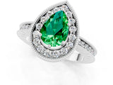 White gold Pear Cut Halo Diamond Engagement Ring with Milgrain Pave Band and Four-Prong Setting_1