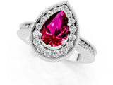 White gold Pear Cut Halo Diamond Engagement Ring with Milgrain Pave Band and Four-Prong Setting_1