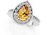 White gold Pear Cut Halo Diamond Engagement Ring with Milgrain Pave Band and Four-Prong Setting_1