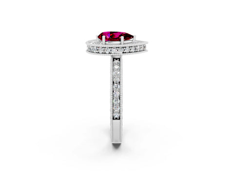 White gold Pear Cut Halo Diamond Engagement Ring with Milgrain Pave Band and Four-Prong Setting_2