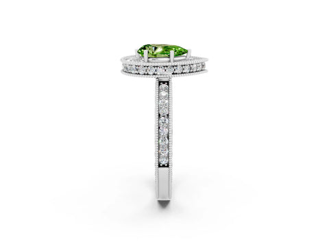 White gold Pear Cut Halo Diamond Engagement Ring with Milgrain Pave Band and Four-Prong Setting_2