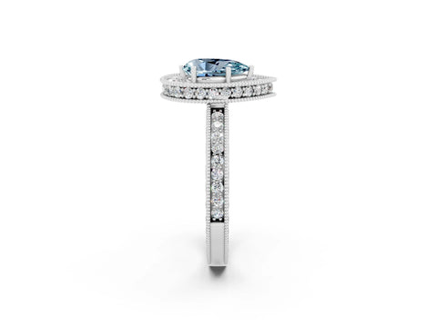 White gold Pear Cut Halo Diamond Engagement Ring with Milgrain Pave Band and Four-Prong Setting_2