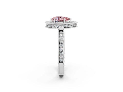 White gold Pear Cut Halo Diamond Engagement Ring with Milgrain Pave Band and Four-Prong Setting_2
