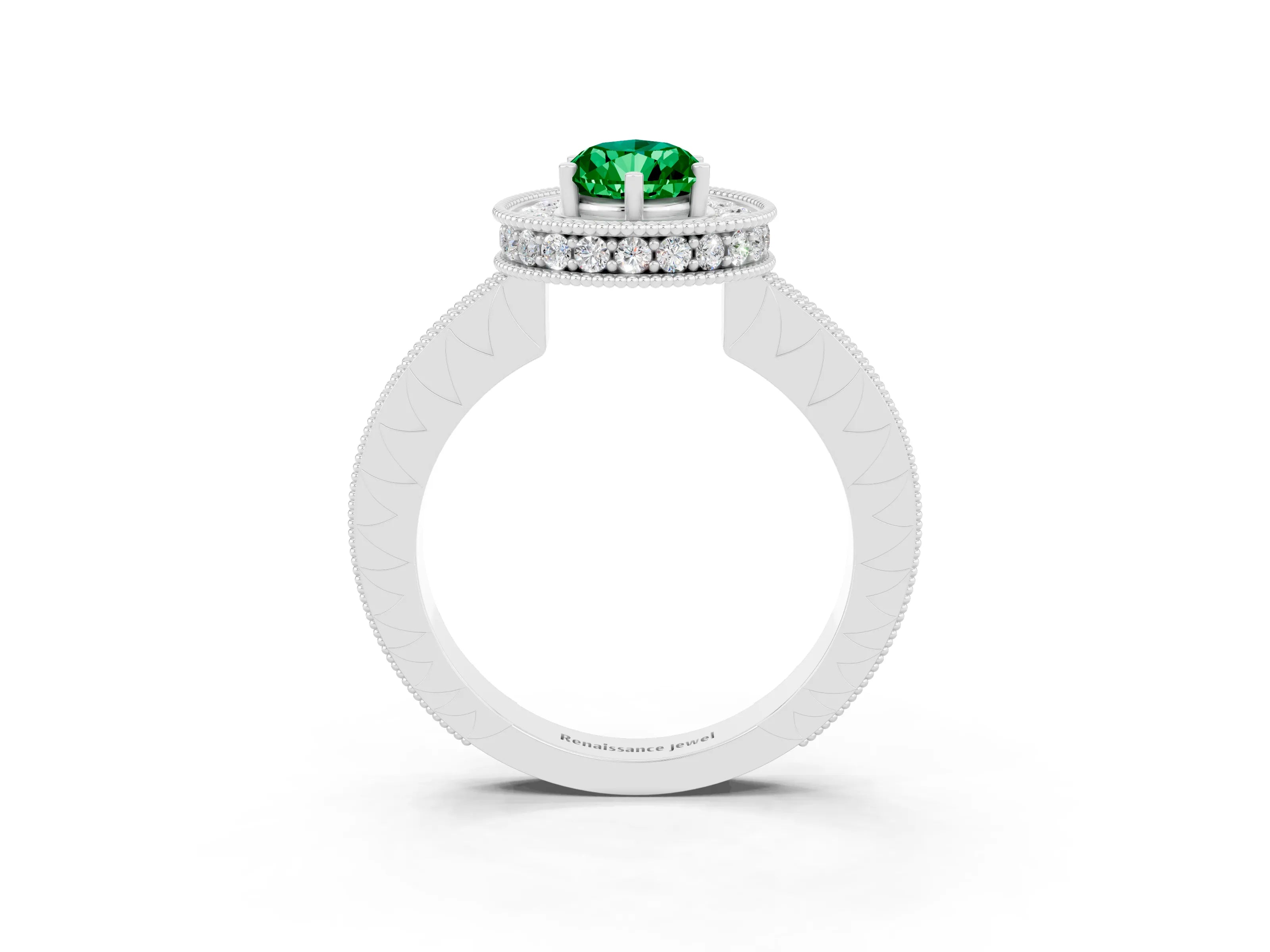 White gold Pear Cut Halo Diamond Engagement Ring with Milgrain Pave Band and Four-Prong Setting_3