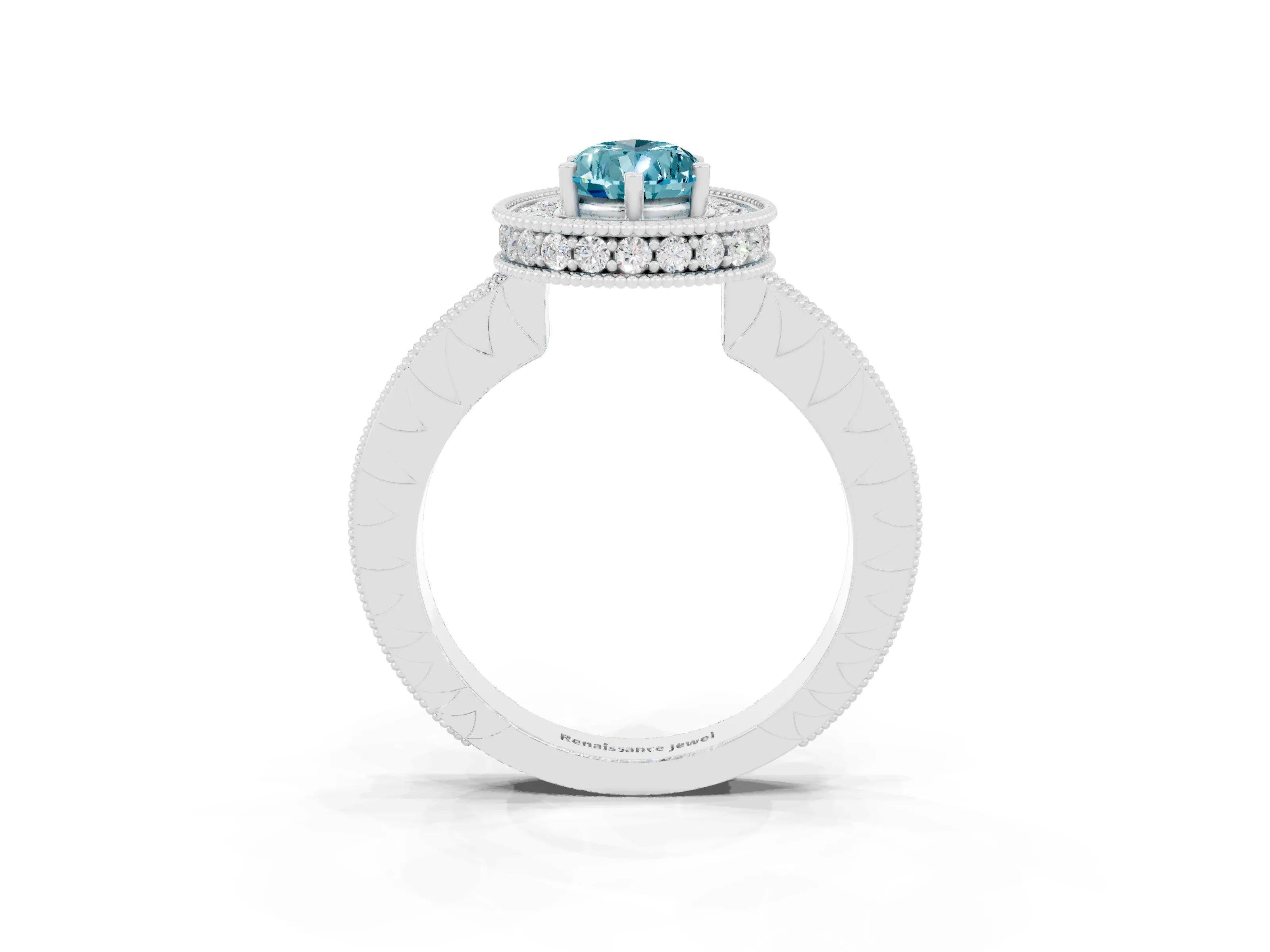 White gold Pear Cut Halo Diamond Engagement Ring with Milgrain Pave Band and Four-Prong Setting_3