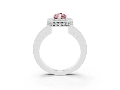 White gold Pear Cut Halo Diamond Engagement Ring with Milgrain Pave Band and Four-Prong Setting_3