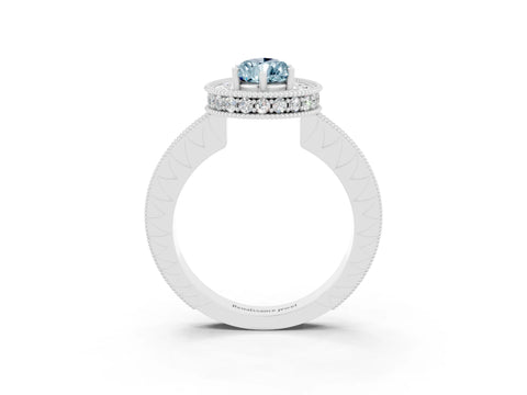 White gold Pear Cut Halo Diamond Engagement Ring with Milgrain Pave Band and Four-Prong Setting_3