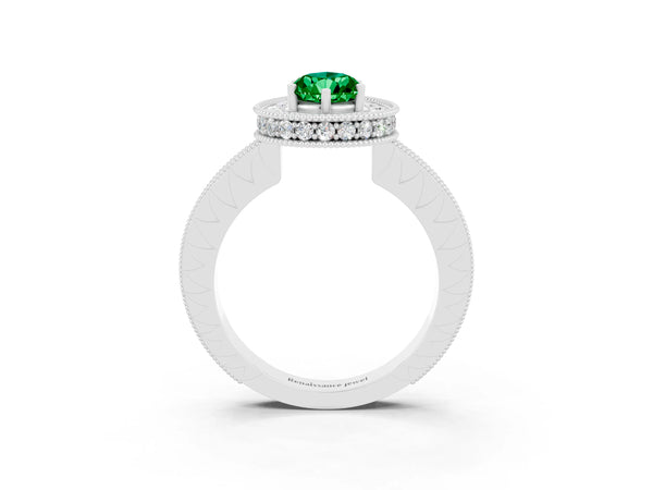 Silver Pear Cut Halo Diamond Engagement Ring with Milgrain Pave Band and Four-Prong Setting