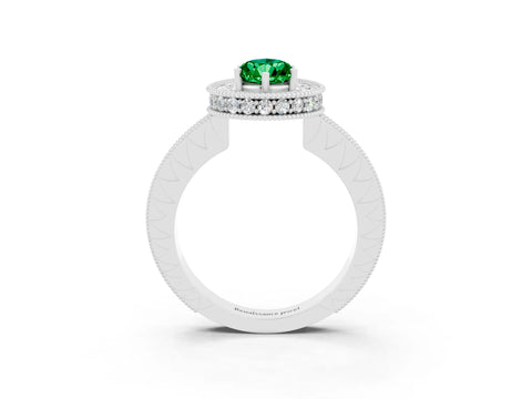 White gold Pear Cut Halo Diamond Engagement Ring with Milgrain Pave Band and Four-Prong Setting_3