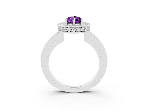White gold Pear Cut Halo Diamond Engagement Ring with Milgrain Pave Band and Four-Prong Setting_3
