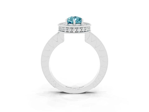 White gold Pear Cut Halo Diamond Engagement Ring with Milgrain Pave Band and Four-Prong Setting_3
