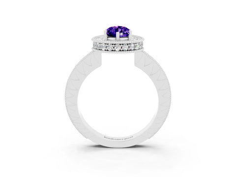 White gold Pear Cut Halo Diamond Engagement Ring with Milgrain Pave Band and Four-Prong Setting_3