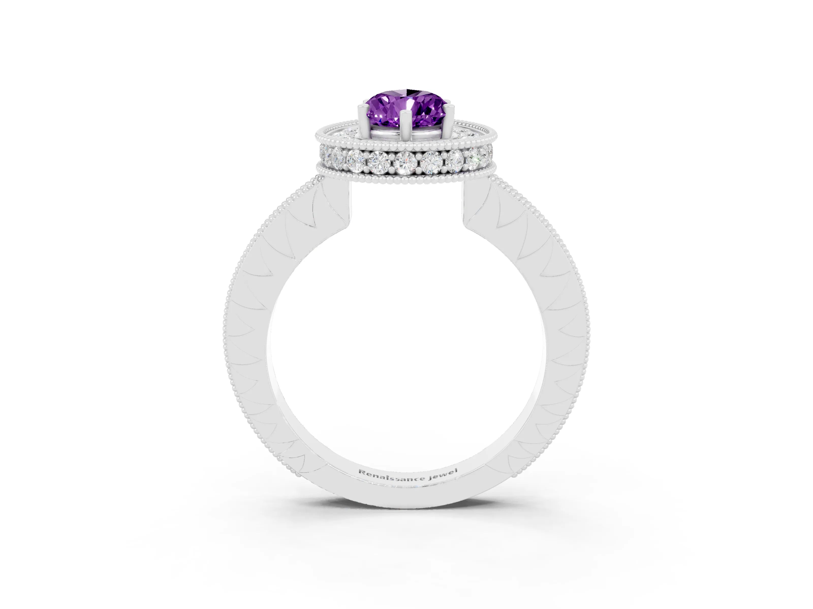 White gold Pear Cut Halo Diamond Engagement Ring with Milgrain Pave Band and Four-Prong Setting_3
