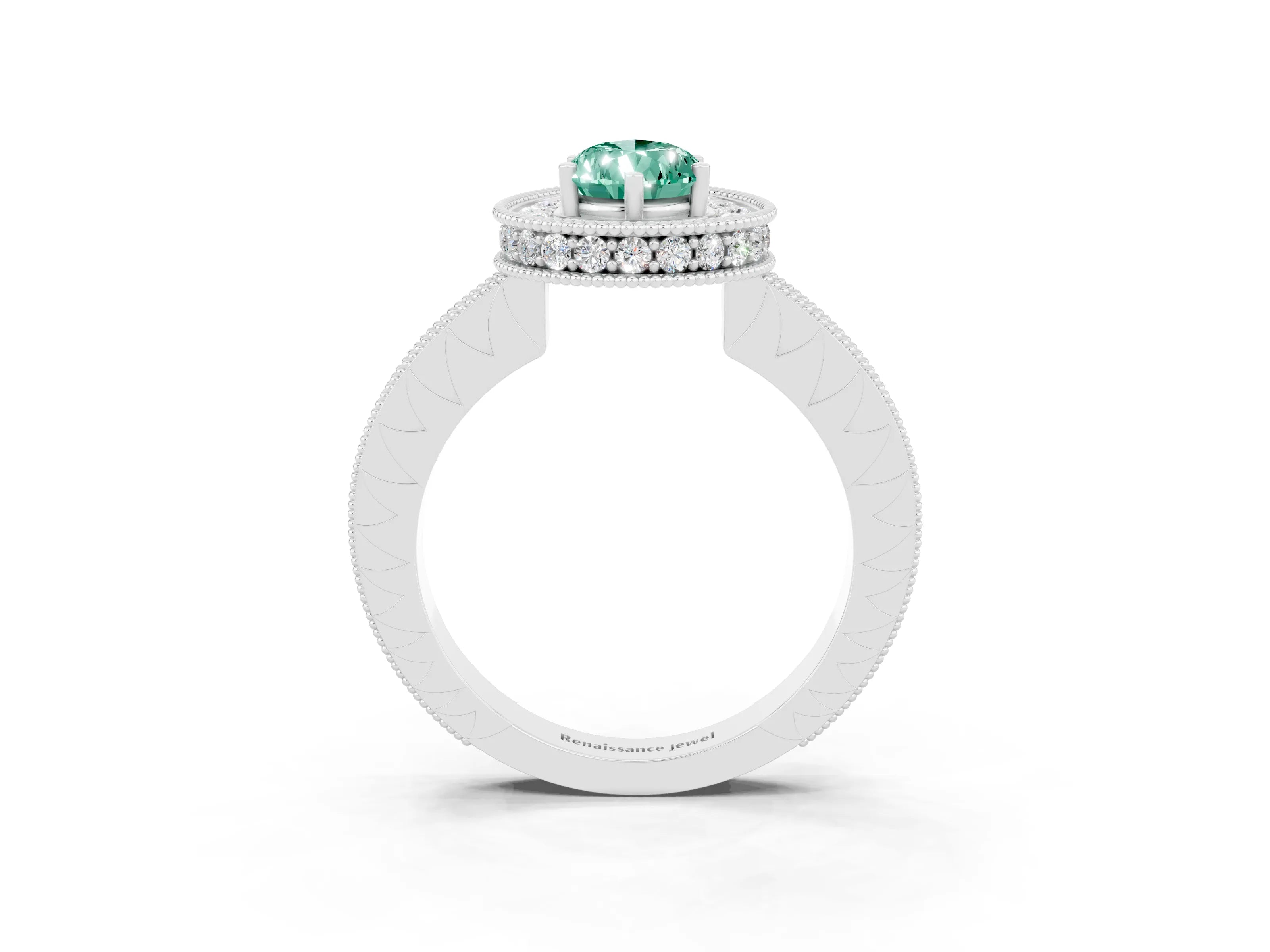 White gold Pear Cut Halo Diamond Engagement Ring with Milgrain Pave Band and Four-Prong Setting_3