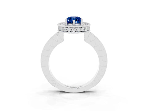 White gold Pear Cut Halo Diamond Engagement Ring with Milgrain Pave Band and Four-Prong Setting_3