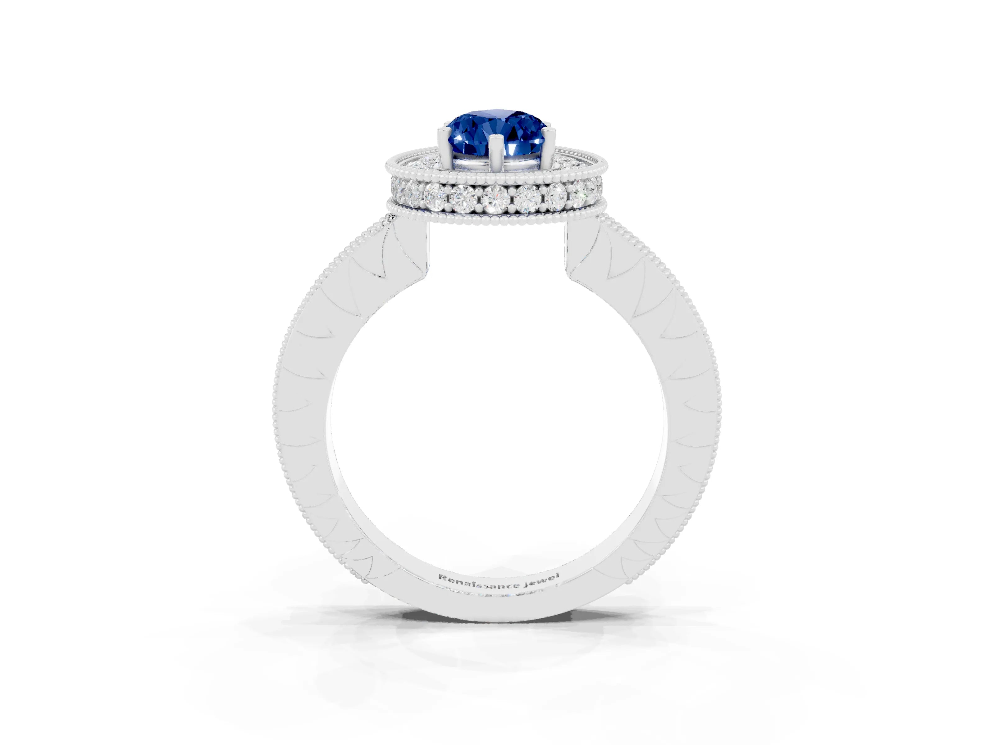 White gold Pear Cut Halo Diamond Engagement Ring with Milgrain Pave Band and Four-Prong Setting_3
