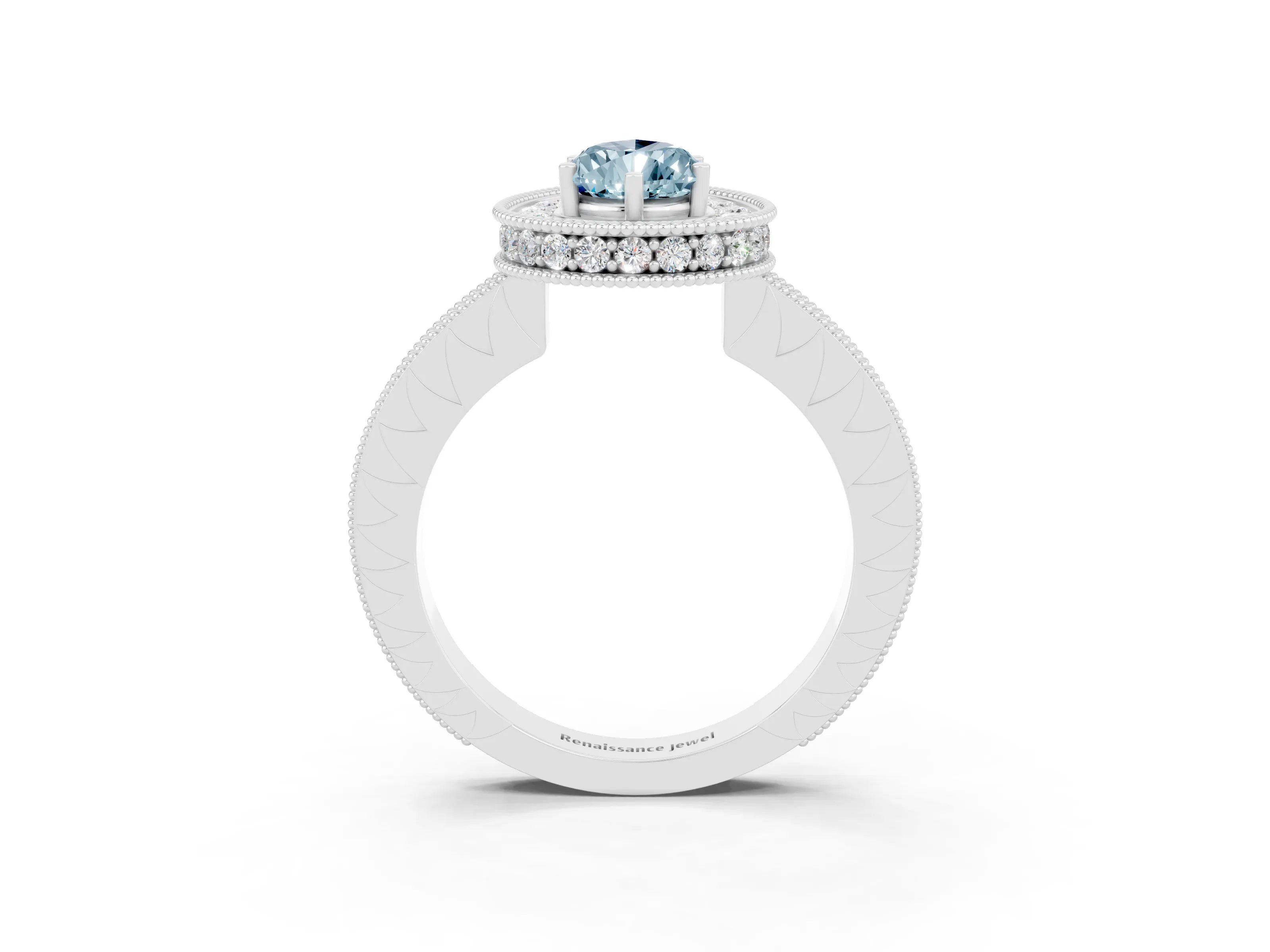 White gold Pear Cut Halo Diamond Engagement Ring with Milgrain Pave Band and Four-Prong Setting_3