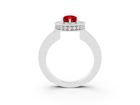 White gold Pear Cut Halo Diamond Engagement Ring with Milgrain Pave Band and Four-Prong Setting_3