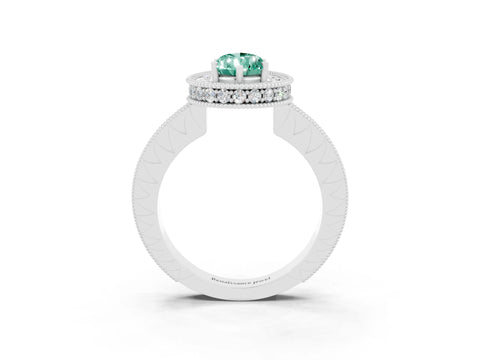 White gold Pear Cut Halo Diamond Engagement Ring with Milgrain Pave Band and Four-Prong Setting_3