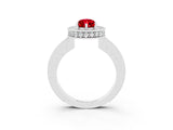 White gold Pear Cut Halo Diamond Engagement Ring with Milgrain Pave Band and Four-Prong Setting_3