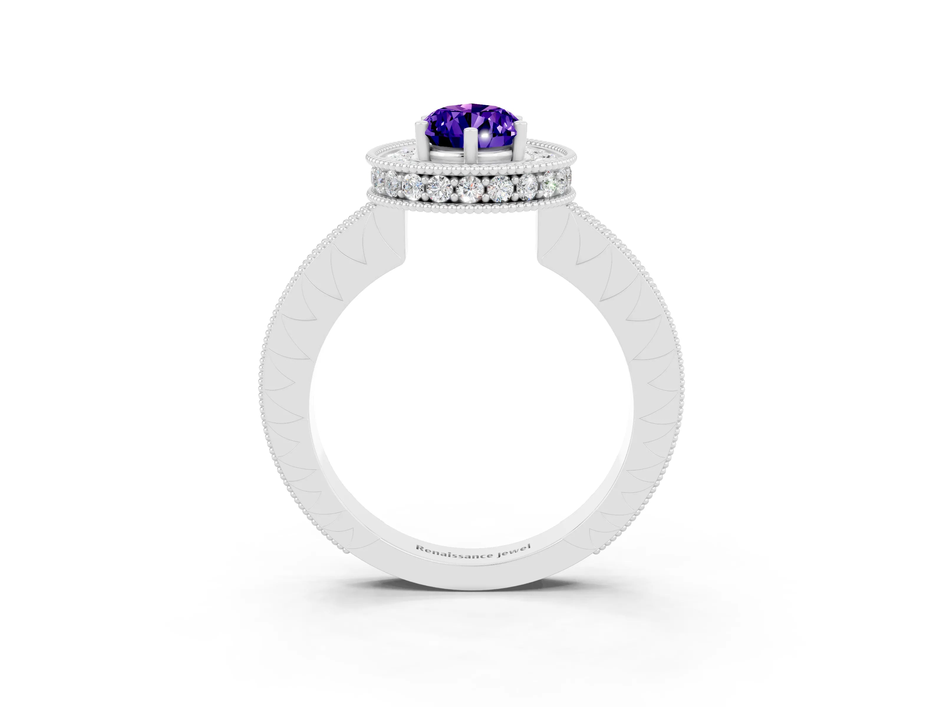 White gold Pear Cut Halo Diamond Engagement Ring with Milgrain Pave Band and Four-Prong Setting_3