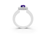White gold Pear Cut Halo Diamond Engagement Ring with Milgrain Pave Band and Four-Prong Setting_3