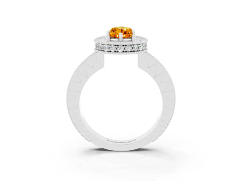 White gold Pear Cut Halo Diamond Engagement Ring with Milgrain Pave Band and Four-Prong Setting_3
