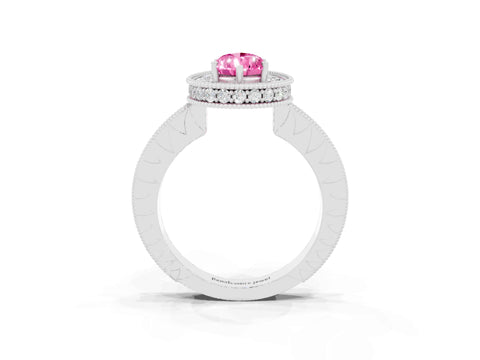 White gold Pear Cut Halo Diamond Engagement Ring with Milgrain Pave Band and Four-Prong Setting_3