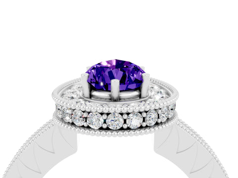 White gold Pear Cut Halo Diamond Engagement Ring with Milgrain Pave Band and Four-Prong Setting_4