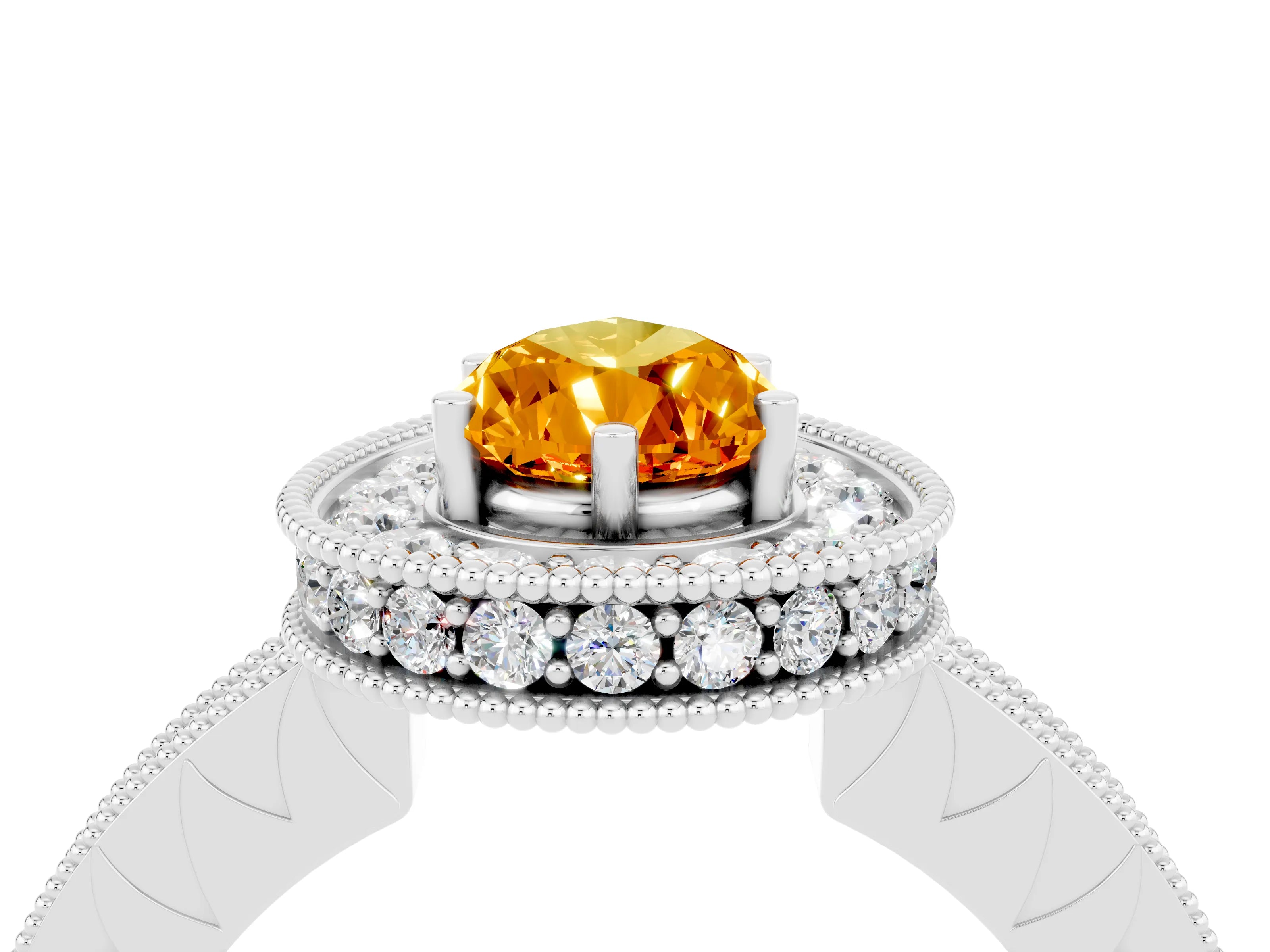 White gold Pear Cut Halo Diamond Engagement Ring with Milgrain Pave Band and Four-Prong Setting_4