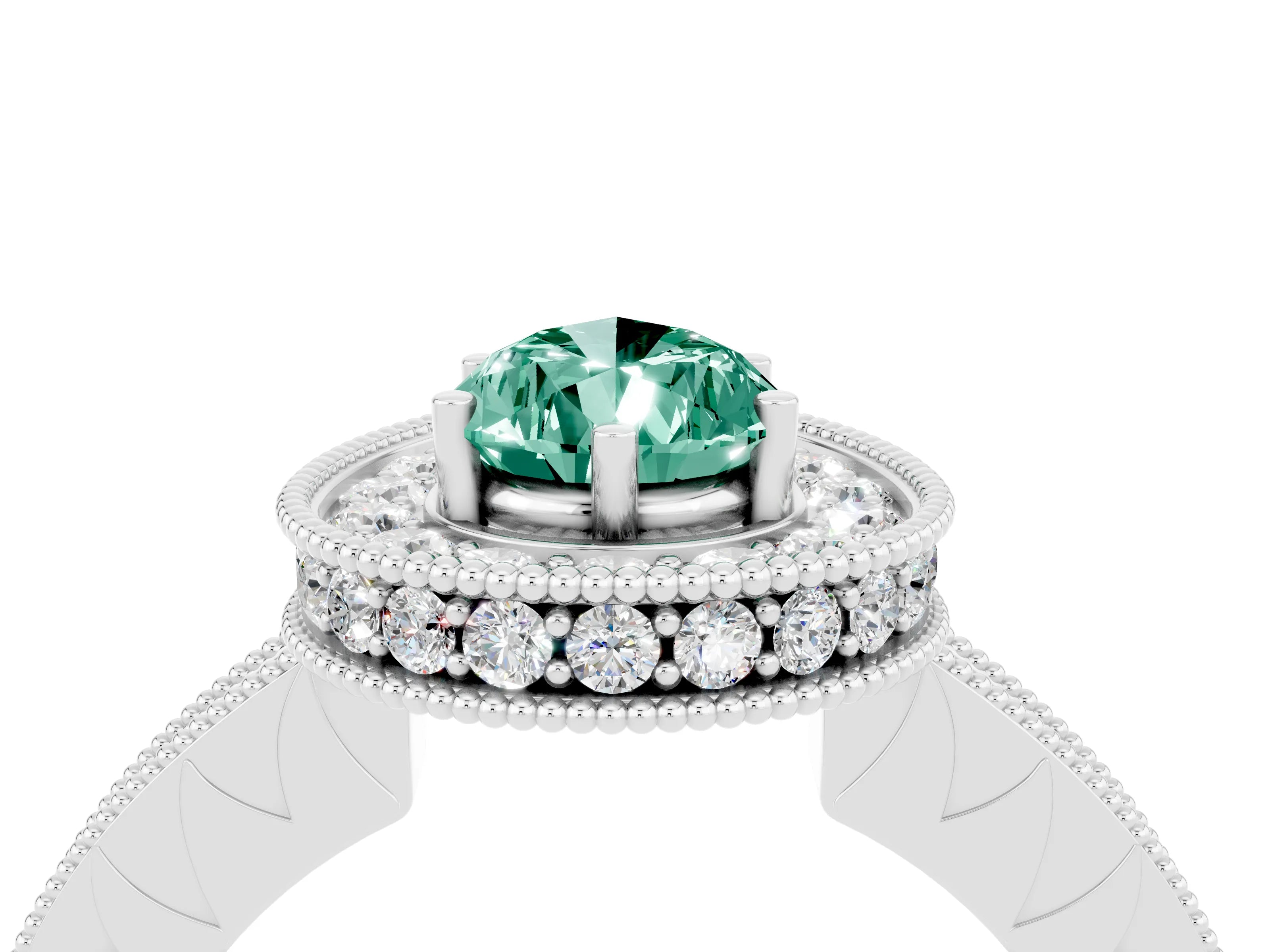 White gold Pear Cut Halo Diamond Engagement Ring with Milgrain Pave Band and Four-Prong Setting_4