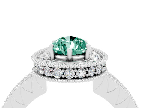 White gold Pear Cut Halo Diamond Engagement Ring with Milgrain Pave Band and Four-Prong Setting_4