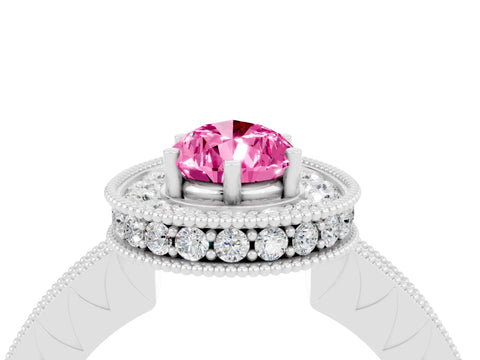 White gold Pear Cut Halo Diamond Engagement Ring with Milgrain Pave Band and Four-Prong Setting_4