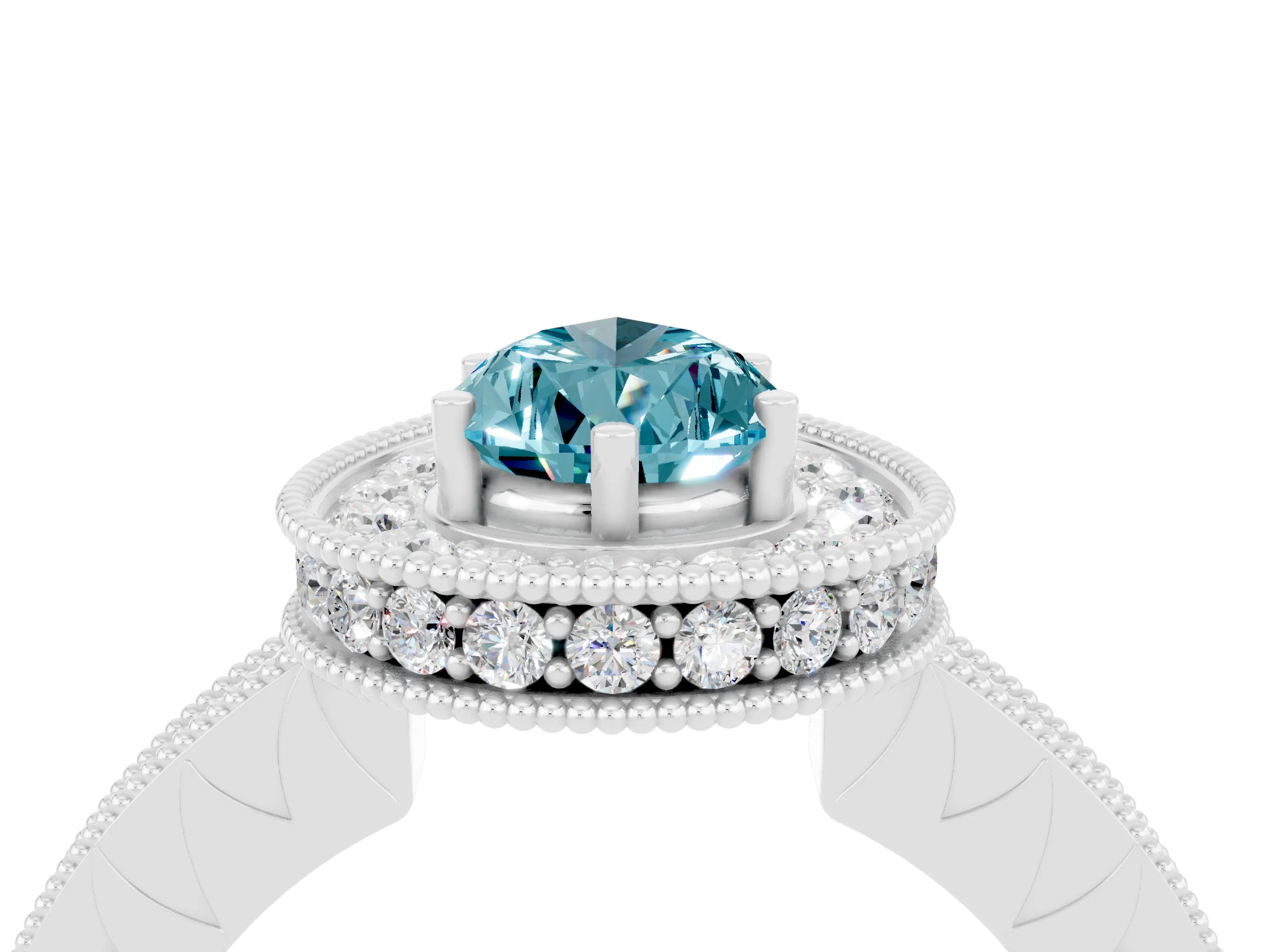 White gold Pear Cut Halo Diamond Engagement Ring with Milgrain Pave Band and Four-Prong Setting_4